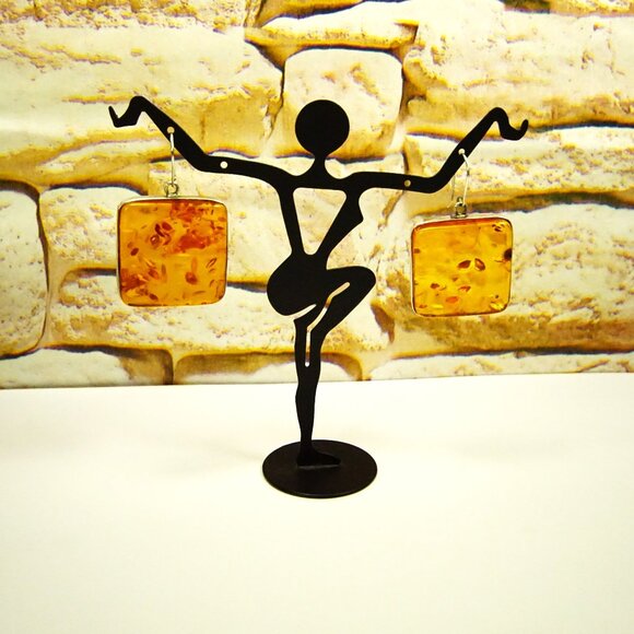 Huge Square Amber Dangle Earrings - Amber And 925 Silver - Rare Gift For Her - Picture 3 of 11